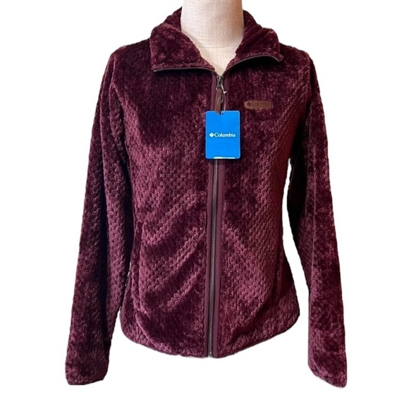 Columbia Jackets & Blazers - NWT Columbia Small Fire Side Sherpa Fleece Full Zip Jacket Burgundy Wine Cozy